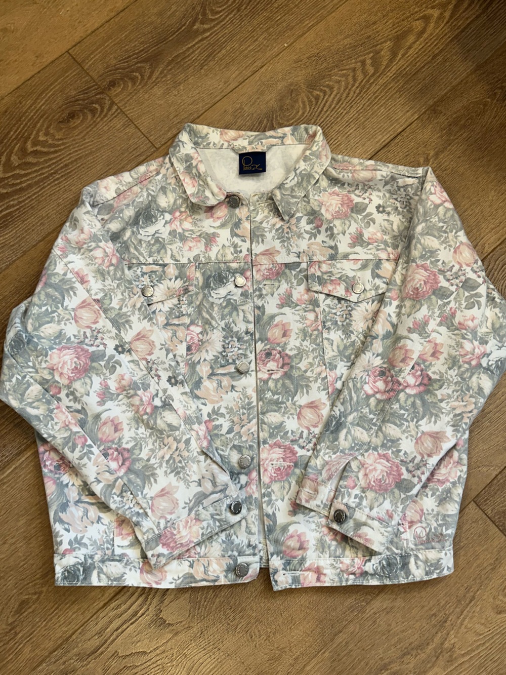 Vintage 80s/90s Classic Floral Jean Jacket in White & Pink - M - Picture 3 of 14